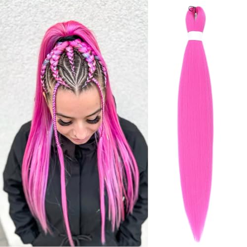 Saisifen Hårförlängningar för flätning för diy-virkade flätor, hästsvansar och slingor, 1 förpackning 90 g rosa konsthårförlängning Yaki rak 65 cm (26 tum)