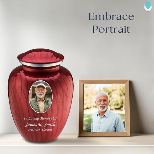 Image of Geturns Embrace Adult Personalized Picture Cremation Urns for Human Ashes I Large Photo Pearl Candy Red Funeral Urn for Men and Women I 200 lbs
