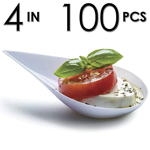 DLux 100 4-in Tear Drop Mini Appetizer Plates, White Plastic Spoons - Desserts