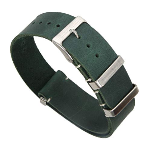 Leder NATO Armband 18mm/20mm/22mm/24mm Edelstahl-Wölbung Männer ersetzen Armband Strap Grün, 22mm Cover