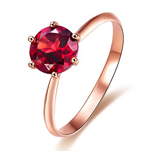 Bague fiançailles femme grenat naturel or rose 585/1000