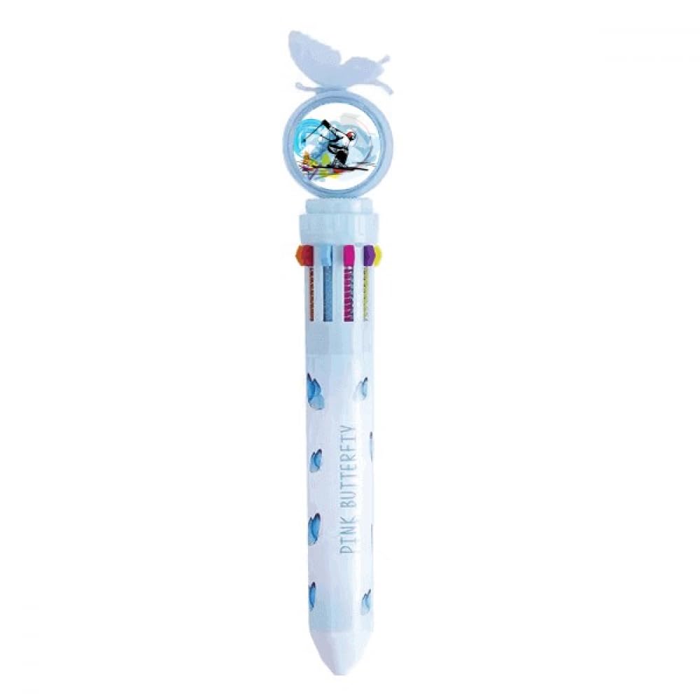 Stylo rétractable multicolore avec illustration de sports d'hiver