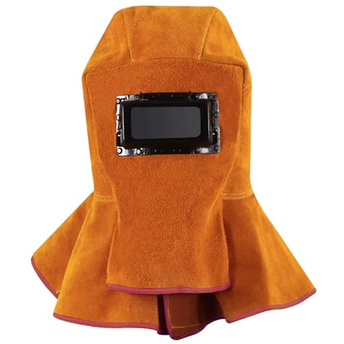 T TOVIA Leather Welding Hood with Auto Darkening Lens & Shoulder Drape – Flame Resistant Welder Mask for MIG TIG ARC