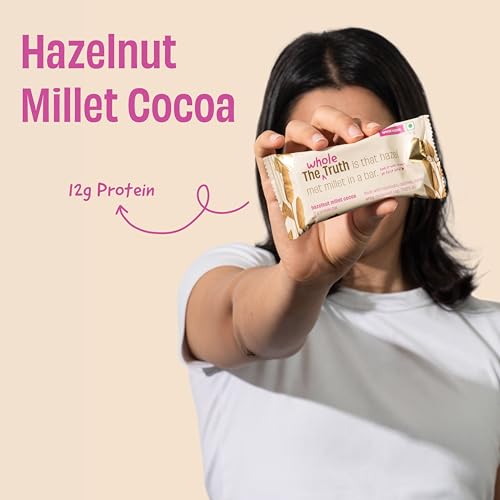 Image of The Whole Truth - Super Crunchy Millet Protein Bars 13G | All In One Pack of 5 (2 Almond Millet, 1 Hazelnut Millet, 1 Mocha Millet, 1 Peanut Millet) | Cleanest Snack Ever | No Refined Sugar