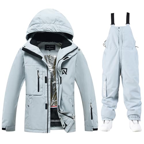 YEEFINE Women's Ski Suit Two Piece Waterproof Ski Blue Jacket and Blue Pants Set Windproof Winter Snow Coat Warm Snowsuits