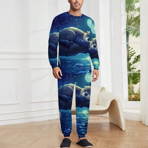Wildlife Animal Sea Otter Pajama Set Long Sleeve Lounge Sets Sleepwear 2 Pjs Nightwear for Men Women2