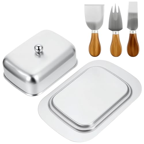 Beurrier avec Couvercle Inox, 18.5 x 12.2 x 7cm Argent Conteneur à Beurrier Traditionnel avec...