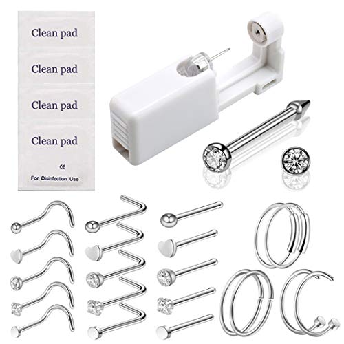 Nose Piercing Kit - Anghie 2PCS Self Nose Piercing Gun with 21pcs Nose Stud Rings Kit No Pain Nose Piercing Gun Kit Tool Piercing Tool and Piercing Supplies