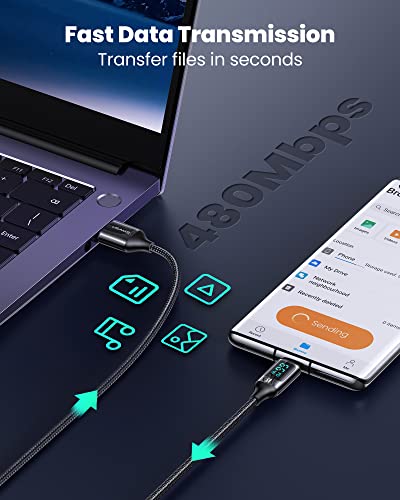 enablink Cavo USB tipo C 66W 6A QC 4.0 con Pantalla LED, da USB A a USB C, 1.2m Nylon Intrecciato, Ricarica Rapida e Trasmissione per Samsung, Huawei P40,Mate 20