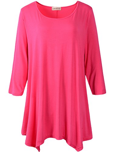 LARACE Plus Size Tops for Women 3/4 Sleeve Shirts Tunic Tops Loose Fit Basic Lady Clothes