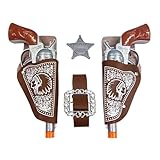 Cowboypistole,6 Stück Cowboy Kostüm Zubehör,mit Halfter Gürtel und Fünfzackiges Sternabzeichen,Cowboy-Spielzeugpistolen,Cowboy Gürtel,Cowboyutensilien für Carnival Halloween Motto-Party Cosplay