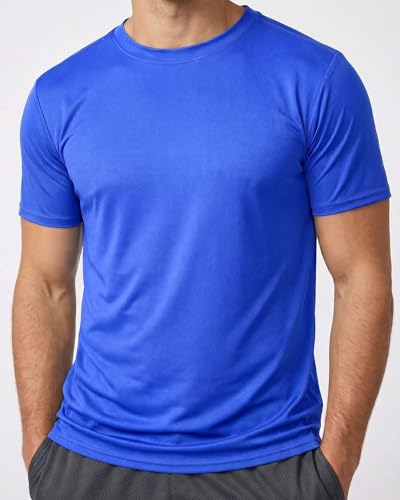 Image of Real Essentials 5 Pack: Men's Mesh Performance Quick Dry Tech Stretch Ultra-Soft Breathable Short Sleeve Crew Active T-Shirt | Available In Big & Tall, Moisture Wicking, Quick Dry, Cooling, Summer, Casual, Basketball, Tennis, Hiking, Yoga, Tops