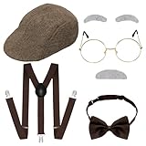Gvhntk 1920s Mens Gangsters Costume Set Old Man Costume Accessories Grandpa Fancy Kit Newsboy Hat