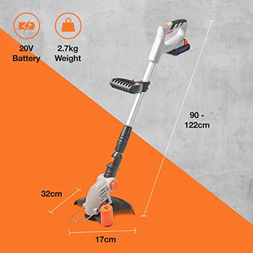 Vonhaus Cordless Grass Trimmer – Electric Lawn Trimmer/Edger For Flower Beds & Lawns – 20V Battery, Extendable Telescopic Handle, 12X Blades, Rotating/Swivel Head, Flower Guard – 2 Year Warranty - 8