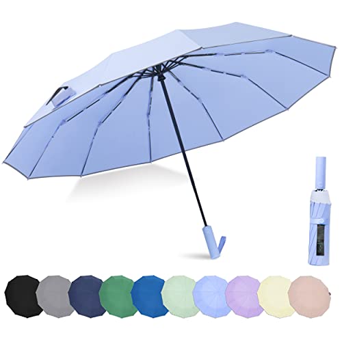 Image of BAODINI Windproof Compact Rain Umbrella for Travel 42 /46 Inch Premium Fabric Auto Open Perfect for Purse and Backpack Portable Umbrella for Women and Men