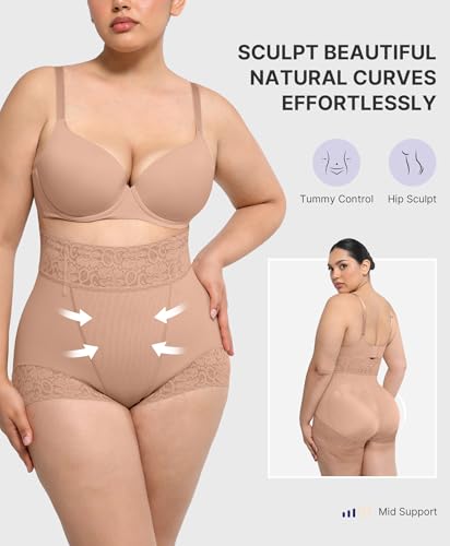 Image of SHAPELLX Mid Waist Tummy Control Shapewear Briefs Lace Body Shaper Panties | Easy to put on, wear as regular underwear, stay-put lace waistband & hems, skin-friendly fabric, invisible under clothing