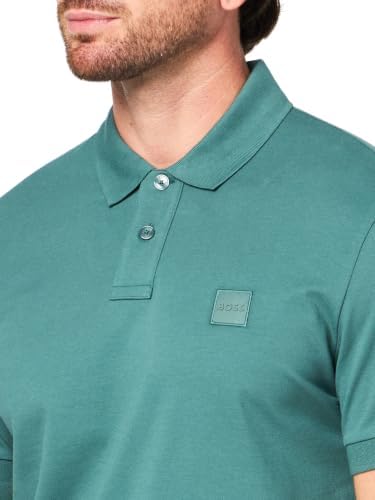 BOSS, Square Patch Logo Slim Fit Pique Polo Shirt, Silver Pine, S - 2
