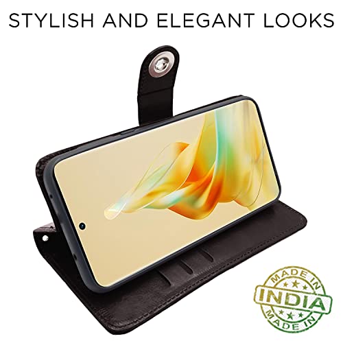 Image of Pikkme Oppo Reno 8T 5G Flip Cover Leather Finish | Inside TPU with Card Pockets | Wallet Stand and Shock Proof | Complete Protection Button Flip Case (Coffee)