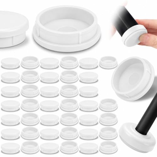 Image of Threehoney 48 Pcs Wrought Iron Patio Furniture Leg Cap 1-1 /4 Chair Feet Cap | White Heavy Duty Nylon Round Chair Leg Glides Floor Protectors for Outdoor Patio Garden Metal Furniture, Table Feet