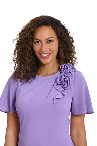 Image of London Times Women's London Times Women's Dresses Rosette Flutter Sleeve Fit and Flare Duchess Guest of Shower Mother of The Bride Feminine