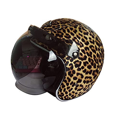 DCLINA Léopard Floral Casque Ouvert Style Vintage Moto 3/4 Demi-Casque Approuvé par Le Dot Moto Crash Casque avec Visière Lentille Hommes Femmes Rétro...