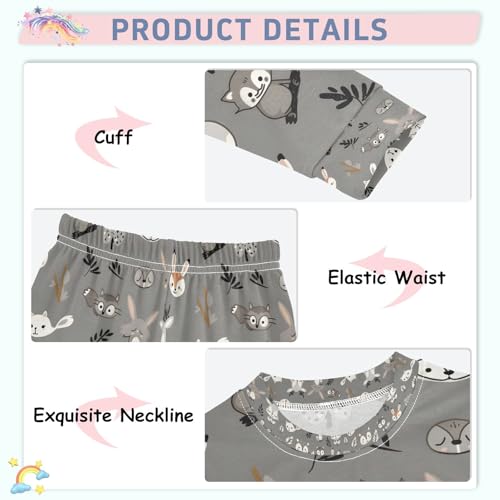 senya Grey Squirrel Head Pajamas Set Long Sleeve Soft Cotton Sleepwear 2 Piece4