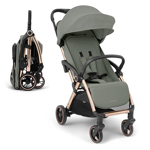 KikkaBoo Silla de Paseo EDEN, Carrito Bebé hasta 22 kg, Plegado Automático, Posición Reclinada, Superligero, Compacto, Verde Militar