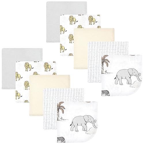 Image of Hudson Baby Unisex Baby Flannel Cotton Washcloths 10-Pack, Neutral Safari World, One Size