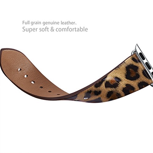 Wfeagl Compatible Iwatch Band 42Mm 44Mm 45Mm, Top Grain Leather Band Replacement Strap For Iwatch Series 5,Series 4,Series 3,Series 2,Series 1,Sport, Edition (Leopard Band+Silver Connector, 42Mm 44Mm) #TOP1