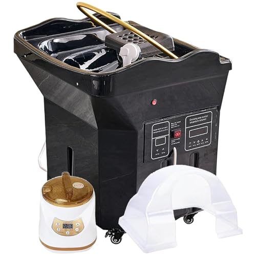 DDZJTPP Equipo SPA Japonés Capacidad Almacenamiento Agua 60 L, Lavabo Champú con Circulación Agua Y Función Terapia Luz, Lavabo Champú Extraíble con Diseño Arco 180° para Salones Y Spas,Black