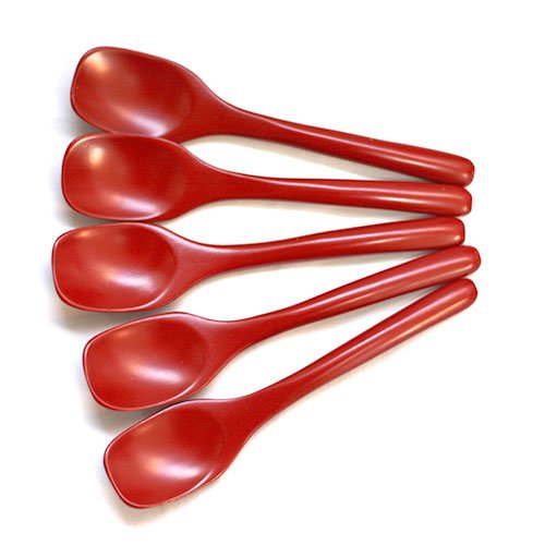 木のスプーン デザートスプーン 美しい塗り 5本セット 全5種 (朱5本)