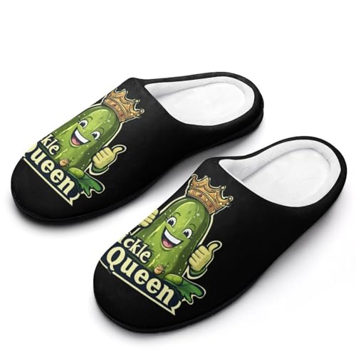Queen of Pickle Women's Cotton Slippers Indoor Outdoor Slip-on Warm House Shoes with Anti-Skid Rubber Sole