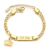 JewelryWe Pulsera con nombre para niños personalizada: con colgante Corana/estrella/corazón/mariposa de acero inoxidable color dorado/plata