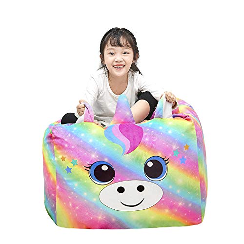 Play Tailor Unicorn Bean Bag Chair Cover for Kids, Stuffed Animal Storage Beanbag Chairs Large Soft for Girls Bedroom Organizers and Decoration (No Filler)