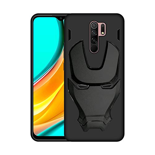 Image of COVERLY Official 3D Touch Feel Trending Real Hero Avenger Logo Mask Soft Rugged Grip Iron Man Super Power Cartoon Movie Silicone Matte Strong Back Cover for Xiaomi Redmi 9 Prime 2020- Black
