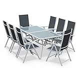 Garantía : 2 años Alice\'s Garden - Comedor de Jardin, Conjunto de Mesa y sillas de Aluminio y textileno - Blanco/Gris - 8 plazas - NAEVIA