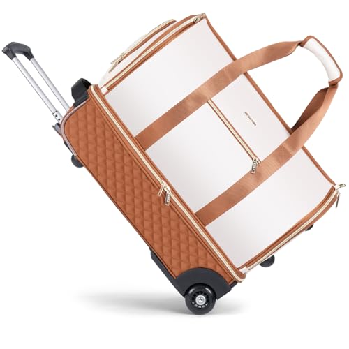 Lekeinchi Rolling Garment Bag for Travel - Convertible Duffel Bag with Wheels & Shoes Compartment, Carry on Suit Luggage Bag (Beige)