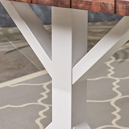 Great Deal Furniture Mayo Rustic Farmhouse Acacia Wood Dining Table, Dark Brown And White #TOP4