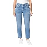 kensie Jeans Women's The Allie High-Rise Slim Straight Raw Hem 27-Inch Inseam, Pippa Wash, 8