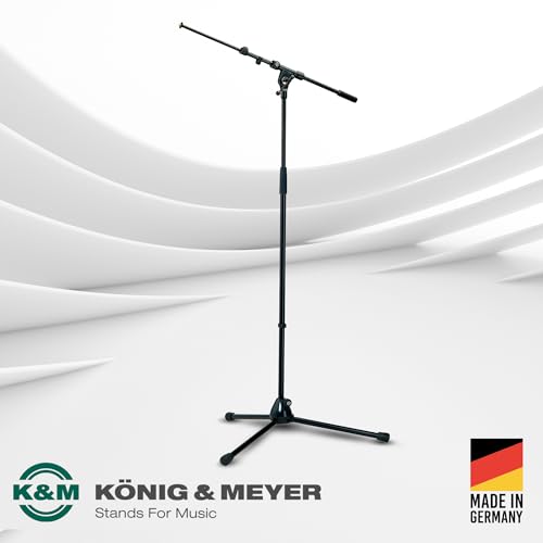 Image of K&M Konig & Meyer 21090.500.55 Tripod Microphone Stand - Adjustable Telescoping 2-Piece Boom Arm - Professional Grade - Heavy Duty with Folding Leg Base - German Made Black