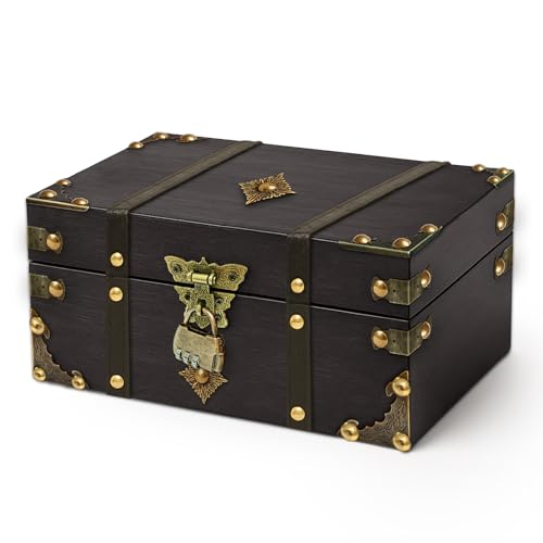 Coco Berming Cofre del Tesoro Vintage con Cerradura de Combinación, 24 x 17 x 9.5 cm Caja de Joyería, Caja de Almacenamiento, Baúl para Decoración, Boda y Escape Room (Gris)