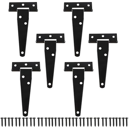 TamBee 6 Pcs 4 Inch T-Strap Light Duty Barn Door Hinges for Shed Gate