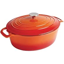 Vogue GH311 Oval Orange Casserole Dish 110X243X295mm 5Ltr Cast Iron Cocotte Creuset