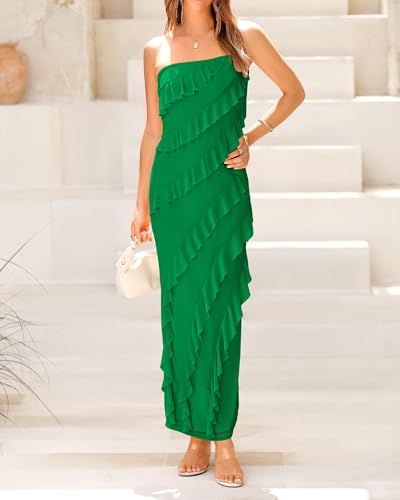 BTFBM Women Summer Elegant Strapless Midi Ruched Bodycon Dress Solid Color Stretch Mesh Slim Party Cocktail Dresses