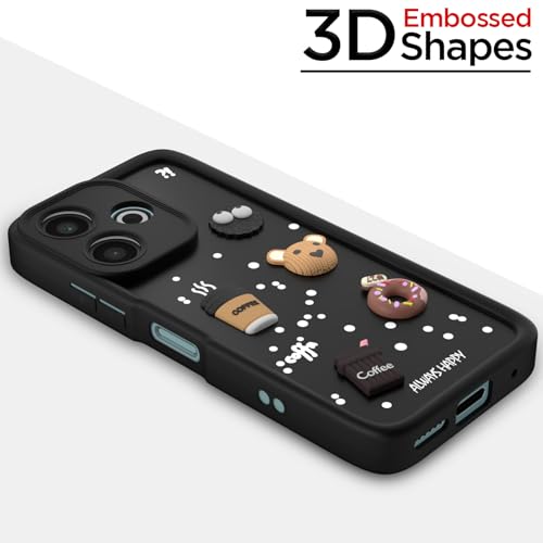 Image of Pikkme Bumper Case for Redmi 13 5G / 13 5G Prime Edition /Poco M6 Plus 5G | Cute Fun Cartoon 3D Bear Silicone Full Body Protection Back Cover (Black)