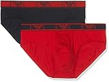 Stützender Konturbeutel Emporio Armani Underwear Herren Men\'s Knit 2-Pack BR Slip, Rot (Rosso/Marine 09674), Medium (Herstellergröße:M)
