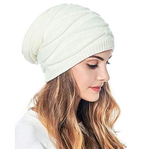 Woeoe Soft Knitted Beanie Hats Warm Thick White Winter Hat Fleece Lined Ski Skull Cap Stretch Fuzzy Cable Knit Head Wrap For Women And Girls #TOP20