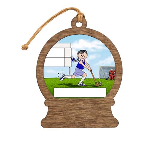 PrintedPerfection.com Personalized Field Hockey Player - Female Wooden Snow Globe Shaped Christmas Ornament