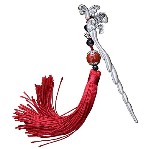 LUCKY-GO Chinese Metal Bookmarks with Tassel, Vintage Bookmark,Unique Ancient Chinese Hairpin Bookmark,