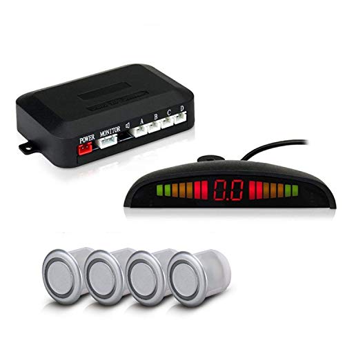 Cocar Backup Parking Radar System, 4 Grey Color Parking Sensors Distance Detection & Sound Warning, Waterproof Reverse Parking Sensors for Car Auto Vehicle Truck Camper Van RV (Grey)